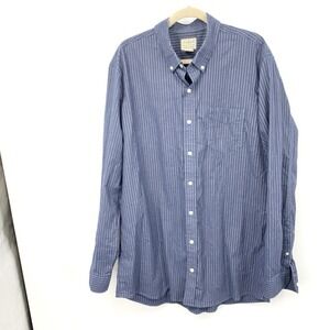 LL Bean Men Size XL Tall Shirt Button Down Top Blue White Striped Cotton Stretch